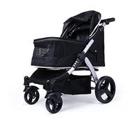 Pet Stroller 4 Rounds Large Cat Dog Strolling Cart with Storage Basket Foldable Lightweight Dog Carrier Jogging Trolley for Outdoor Walk Max.77 LBS (Gray) (Black)