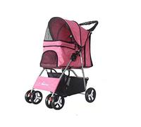 Pet Stroller, 4-Wheel Cat Stroller, Foldable Dog Stroller with Removable Liner and Storage Basket, for Small-Medium Pet, for Dogs Cats transportin (Pink Two in one)