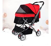 Pet Stroller, 4 Wheel Dog/Cat/Pet Cage Stroller,Reversible Handle Carts Shockproof Durable Stroller Adjustable Direction,One-Click Folding Quick Installation, for Medium Pets Up to 50 Lbs (red)