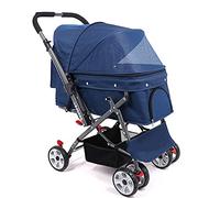 Pet Stroller, 4 Wheel Dog/Cat/Pet Cage Stroller,Reversible Handle Carts Shockproof Durable Stroller Adjustable Direction,One-click Folding Quick Installation, for Medium Pets Up To 50 Lbs (blue)