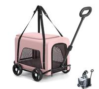 Pet Stroller 4 Wheel Pet Stroller With 360° Rotatable Retractable Handle，Dog Stroller 2 In 1 Pet Carrier Bag,for Travelling Shopping Walking Playing For Small Dogs Cats(Pink)
