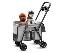 Pet Stroller 4 Wheels - Easy-Fold Dog Cat Stroller for Small Medium Dog Cats Carrier, Travel Folding Carrier Breathable and Visible Mesh with Cup Holder（Gray）
