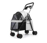 Pet Stroller 4 Wheels Folding Dog Stroller Oxford Cloth Dog Cat Cage Strollers with Cup Holder, Visible Window for Medium Small Dogs Rear Wheel Dual Brake Removable Pet Carrier Light Grey