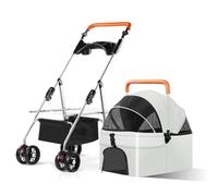 Pet Stroller 4 Wheels,Jogger Dog Cat Stroller for Small Dogs, Double Windows at Front and Back,Breathable Mesh,Folding Pet Cage Stroller Convenient for Feeding,Suitable for Walking with Pets
