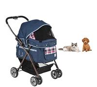 Pet Stroller 4 Wheels Small Medium Cat Dog Stroller with Removable Liner, Easy Walking Folding Dog Double Storage Pet Stroller,Blue