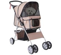 Pet Stroller 75x45x97cm Brown 600D Oxford Foldable 4 Wheel Dog Cat Carrier Pram