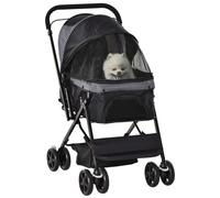 Pet Stroller - Black Steel Foldable Dog Pram 95x76x52cm Large Basket Reversible