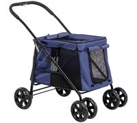 PawHut Dog Pram 4 Wheels Pet Pushchair for Medium Breeds Dark Blue | Dog Stroller, Rolling Door, Cushion, Safety Leashes