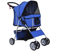 Pet Stroller Blue Oxford Steel Frame Foldable 75x45x97cm 4-Wheel Dog Buggy Safe