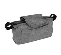 Pet Stroller Caddy Organiser Woven Grey Pushchair Pram Travel Accessory Bag Detachable Hook & Loop Straps Elastic Cup Pouch Front Pocket Large Capacity Multifunctional Linen Fabric