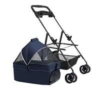 Pet Stroller Carriage Cat Dog Pram with Cup Holder - Zipperless Entry Carrier for Small Medium Dogs - Dog Pushchair Travel Trolley