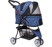 Pet Stroller Cat Dog Pushchair Windproof Pet Dog Carrier Stroller Foldable 3-Wheels Pet Carrier Strolling Cart Waterproof Lightweight Dog Strolle Dog Cart Up to 20kg (Blue)