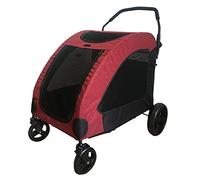 Pet Stroller Cat Dog Trolley Foldable Going Four-Wheel Cart Suitable for Medium and Large Pets (red)