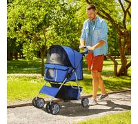 Pet Stroller Cat Dog Wheels Travel Zipper Entry Foldable Carrier Cart Dark Grey