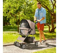 Pet Stroller Cat Dog Wheels Travel Zipper Entry Foldable Carrier Cart Dark Grey