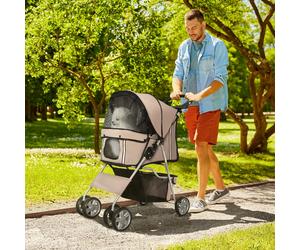 Pet Stroller Cat Dog Wheels Travel Zipper Entry Foldable Carrier Cart Dark Grey