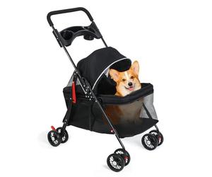 Pet Stroller Dog Buggy 4 Wheels Cat Stroller, Outdoor Travel Pet Folding Strollers with Cup Holder,Breathable Mesh,Lightweight Jogger Strollers,Storage Basket,Cozy House Black
