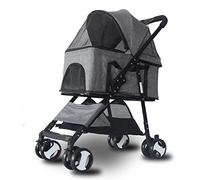 Pet Stroller, Dog Cat 4 in 1 Pram Buggy Pushchair with 4 Wheels, Easy Wash Away with Carry Cage, Pet Car Seat, for Medium Small Pet (Gray)