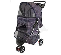 Pet Stroller Dog Cat Puppy Pushchair Blue Tartan