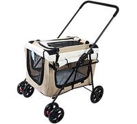 Pet Stroller Dog Cat Stroller Outdoor Foldable Separate Bag Bearing Weight 20kg (Brown)