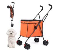 Pet Stroller,Dog Cat Teddy Out Ssmall and Medium-Sized Portable Multi-Functional Folding Simple Travel Out Door Shopping Car,Dog Sstrollers for Small Dogs(Orange)