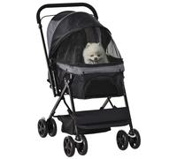 Pet Stroller Dog Foldable Travel Carriage with Reversible Handle, Black