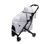 Pet Stroller Dog Pram Pushchair Double-Layer Pet/Cat/Dog Strollers Pet Stroller for 2 Cats Dogs Detachable Two-Layer Stroller Travel Cart Carrier (Purple) (Grey a)