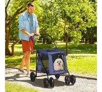 Pet Stroller Dog Pram with One Click Foldable Design Safety Leash Cushion PawHut Blue 50cm