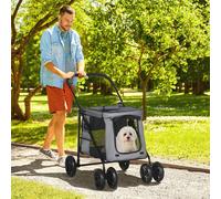 Pet Stroller Dog Pram with One Click Foldable Design Safety Leash Cushion PawHut Grey 50cm
