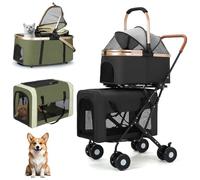 Pet Stroller,Dog Puppy Carrier Pram Travel Pushchair,with 2 Detachable Carriers,360 ° Wear-Resistant Rubber Wheels Carrier,for Dogs Cats,Ideal for Multi-Pet Homes(Black)