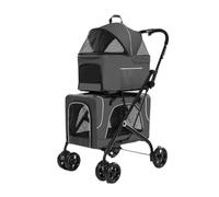 Pet Stroller Dog Stroller Double Pet Stroller with 2 Detachable Carrier Bags 4 Lockable Wheels Folding Cat Dog Stroller for Small Medium Dogs Cats Cat Stroller Dog Strollers(Color:Grey)