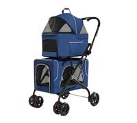 Pet Stroller Dog Stroller Double Pet Stroller with 2 Detachable Carrier Bags 4 Lockable Wheels Folding Cat Dog Stroller for Small Medium Dogs Cats Cat Stroller Dog Strollers(Color:Blue)