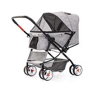 Pet Stroller Dog Stroller for Medium Dogs 4 Wheel Cat/Dog Strollers Easy One-Hand Fold Reversible Push Handle Dog Buggy Puppy & Kitten Carrier Extended