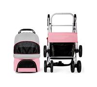 Pet Stroller Dog Stroller for Medium Small Dogs 40 lbs, Foldable 4-Wheel Cat Stroller with Detachable Carrier, Breathable Car Seat Large Capacity Net Bag(Pink)