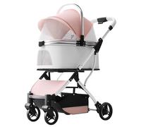 Pet Stroller Dog Stroller for Small Medium Dogs Cats with Detachable Carrier Lightweight Foldable 4-Wheel Zipperless Cat Stroller Trolley for Travel Shopping Walking,Pink