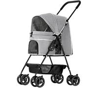 Pet Stroller Dog Stroller Mesh Window Design Provides Airflow and Visibility, Making It Easier for Your Pet to Enter and Exit (Grey)