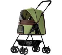 Pet Stroller Dog Stroller Mesh Window Design Provides Airflow and Visibility, Making It Easier for Your Pet to Enter and Exit (Green)