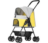 Pet Stroller Dog Stroller Mesh Window Design Provides Airflow and Visibility, Making It Easier for Your Pet to Enter and Exit (Yellow)