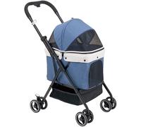 Pet Stroller Dog Stroller Travel Carriers for Dogs and Cats with 360° Swivel Front Wheels and Suspension That Can Be Folded at The Touch of A Button (Blue)