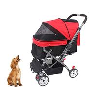 Pet Stroller - Dog Strollers for Medium Dogs and Cats with Reversible Handle 360 Rotating Front Wheel Puppy Stroller for Small Dogs with Mesh Windows, Removable Liner,Red