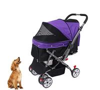 Pet Stroller - Dog Strollers for Medium Dogs and Cats with Reversible Handle 360 Rotating Front Wheel Puppy Stroller for Small Dogs with Mesh Windows, Removable Liner,Purple