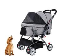 Pet Stroller - Dog Strollers for Medium Dogs and Cats with Reversible Handle 360 Rotating Front Wheel Puppy Stroller for Small Dogs with Mesh Windows, Removable Liner,Grey