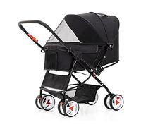 Pet Stroller Dogs Cats Strolling Cart Travel Folding Carrier Waterproof Puppy Stroller with Large Storage Basket Zipper Entry for Medium Small Pets Up to 15 Kg / 33 Pounds (Color : Black)