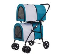 Pet Stroller Double Dog Pram 2 Layers - Lightweight, 4 Wheel Pet Carrier for Travel - Great for Twin Cats or Dogs - Pushchair for Strolling