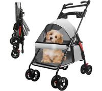 Pet Stroller Foldable 4 Wheels Pet Pram Dog Pushchair with Rotating Handle and Breathable Mesh Cup Holder Lightweight Travel Carrier for Small Dogs Cats Puppy Daily Walks Outdoor