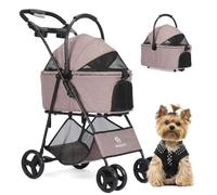 Pet Stroller, Foldable Cat Dog Strollers with Storage Basket, 360° Front Wheel Rear Wheel with Brake, Lightweight Travel Stroller for Small Medium Dogs&Cats (Coffee-P02C)