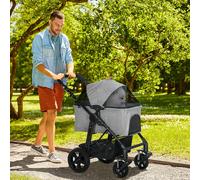 PawHut Foldable Pet Stroller and Detatchable Travel Carrying Bag, Grey