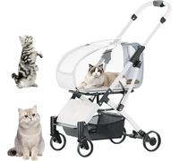 Pet Stroller, Foldable Dog Pram with Storage Basket, Easy to Assemble and Fold, Transparent Breathable Mesh Windows for Veterinary Visits and Outdoor Walks