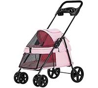 Pet Stroller -Foldable Dog Stroller for Small Medium Dogs Cats Pushchairs Portable Travel Carriage Dog Strollers with Storage Basket Cup Holder,Breathable Mesh Design Double Brake,Pink