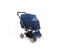 Pet Stroller, Foldable Four-Wheeled Trolley Suspension Commutation Cat and Dog Cart Large Travel Supplies, for Medium Small Pet (Blue)